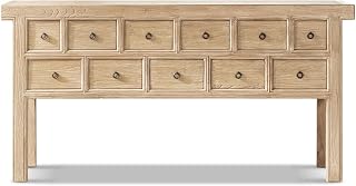 Jennifer Taylor Home Bellamy 70" Solid Reclaimed Elm 11-Drawer Table, Heritage Light Natural Brown Reclaimed Elm
