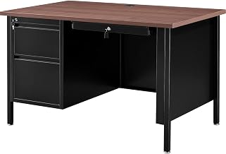 Global Industrial 48"W x 30"D x 30-1/2"H Steel Teacher's Desk, Mahogany Top