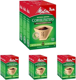 Melitta #4 Unbleached Coffee Filters, Premium, Natural Brown, Flavor Enhancing Coffee Filters for 8-12 Cup-Coffee Makers, Kosher Certified, Compostable, 100 Count (Pack of 12)