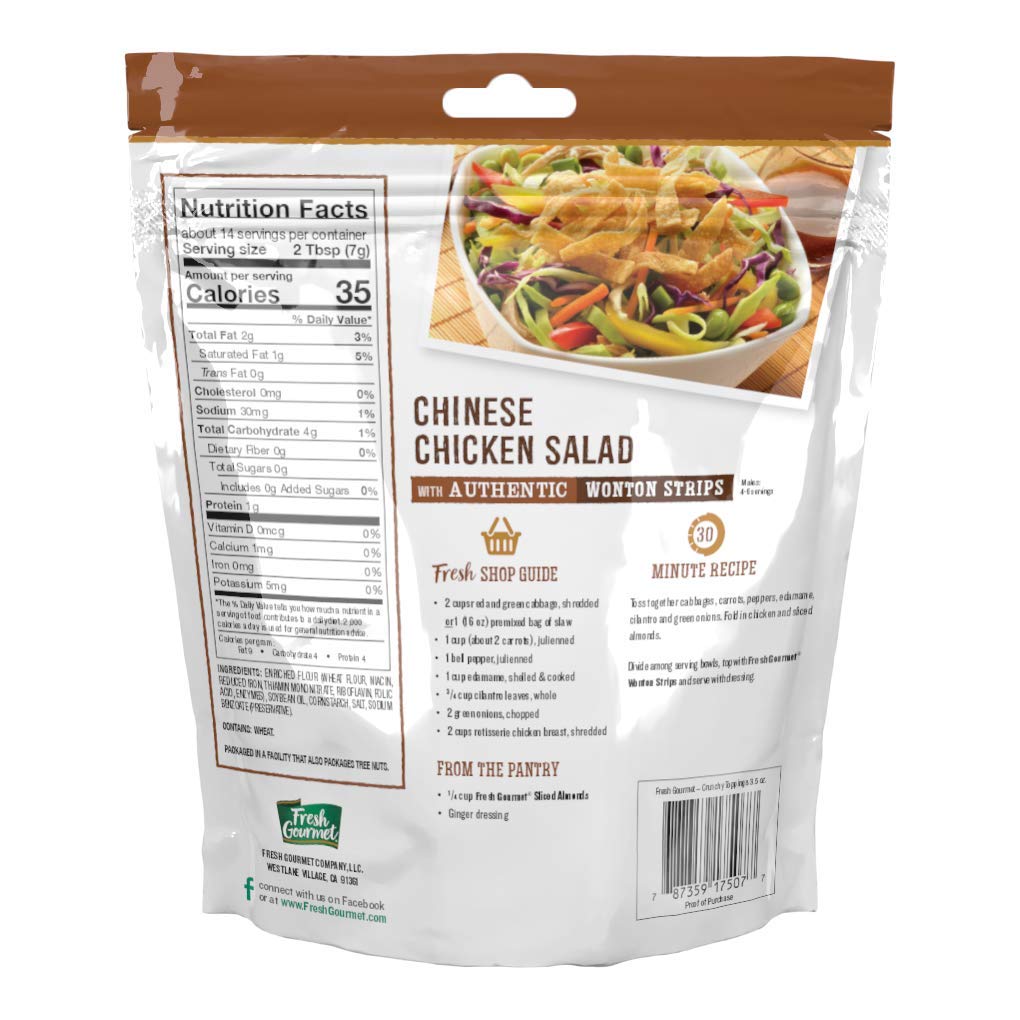 Fresh Gourmet Wonton Strips / Authentic / 3.5 Ounce (Pack of 9) Salad Toppings