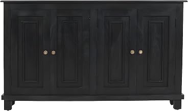 Starlight Canyon Home Solid Mango Wood Sideboard with 4-Door Storage, Buffet Cabinet for Dining Room, Living Room Credenza, Dark Charcoal