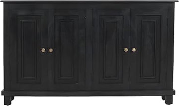 Starlight Canyon Home Solid Mango Wood Sideboard with 4-Door Storage, Buffet Cabinet for Dining Room, Living Room Credenza, Dark Charcoal