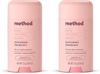 Method Deodorant,Pure Peace,Rose Water,Peonies + Pink Sea Salt notes,24 Hour Odor Protection,2.65 oz,(Pack of 2)