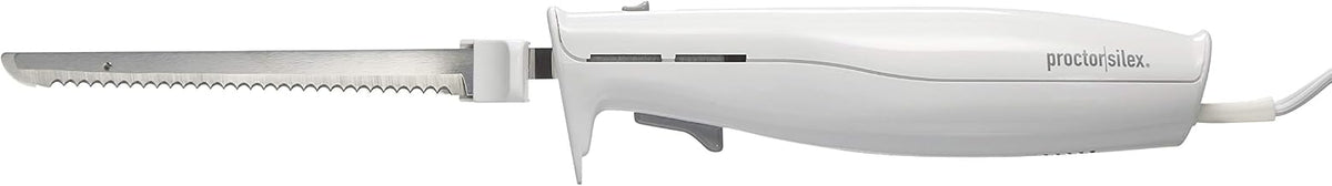 Proctor Silex Easy Slice Electric Knife for Carving Meats, Poultry, Bread, Crafting Foam and More, Lightweight with Contoured Grip, White