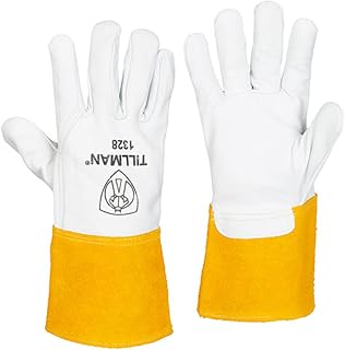 John Tillman "Small 12"" Pearl and Gold Top Grain Goatskin Unlined TIG Welders Gloves with 4"" Cuff and Kevlar Thread Locking Stitch (Carded)" (1328S)