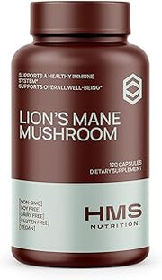 HMS Nutrition Lions Mane Supplement Capsules, Lions Mane Mushroom for Immune Support, Memory & Focus Supplement, 1000mg per Serving, Non-GMO Vegan, 120 Capsules, 2 Month Supply