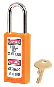 Lockout Padlock by Master Lock – Plastic,Laminated Steel, Orange, Model 411KAS12ORJ