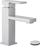 Moen Revyl Chrome One-Handle Single Hole Modern Bathroom Sink Faucet with Optional Deckplate and Spring Loaded Drain Assembly, 84771