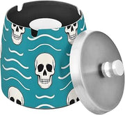 Skull Wave Line Pattern Splash Ashtray with Lid, Outdoor Ashtrays for Patio
