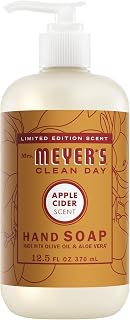 Mrs. MEYER'S CLEAN DAY Liquid Hand Soap, Cruelty Free & Hand Wash Made with Essential Oils, Apple Cider Scent, 12.5 Fl oz Bottle (Pack of 1) | Moisturizing Liquid Hand Soap, Softens and Cleans Hands, Cruelty Free, Made with Essential Oils, Olive Oil, and Aloe Vera