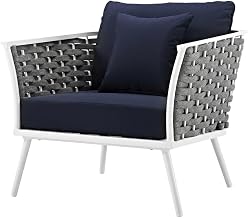 White Aluminum Armchair for Patio and Outdoor Lounge, Durable Weather-Resistant Frame, Comfortable Cushioned Seating, Stylish Modern Design