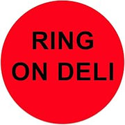 East West Label Circle Ring On Deli Die-Cut Printed Label Dayglo Red with Black Print | 1000/Roll