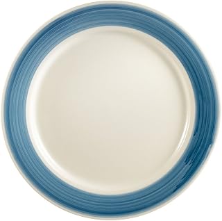 CAC China R-7-BLUE Rainbow Rolled Edge 7-1/4-Inch Blue Stoneware Round Plate, Box of 36