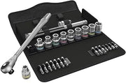 Wera 05004077001 8100 SC 7 Zyklop Metric Metal Ratchet Set with Push-Through Square, 25 Piece, 1/2" Drive