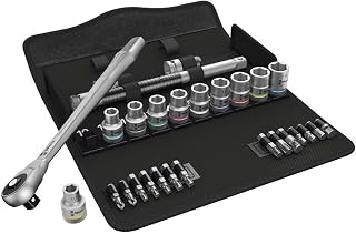 Wera 05004077001 8100 SC 7 Zyklop Metric Metal Ratchet Set with Push-Through Square, 25 Piece, 1/2" Drive
