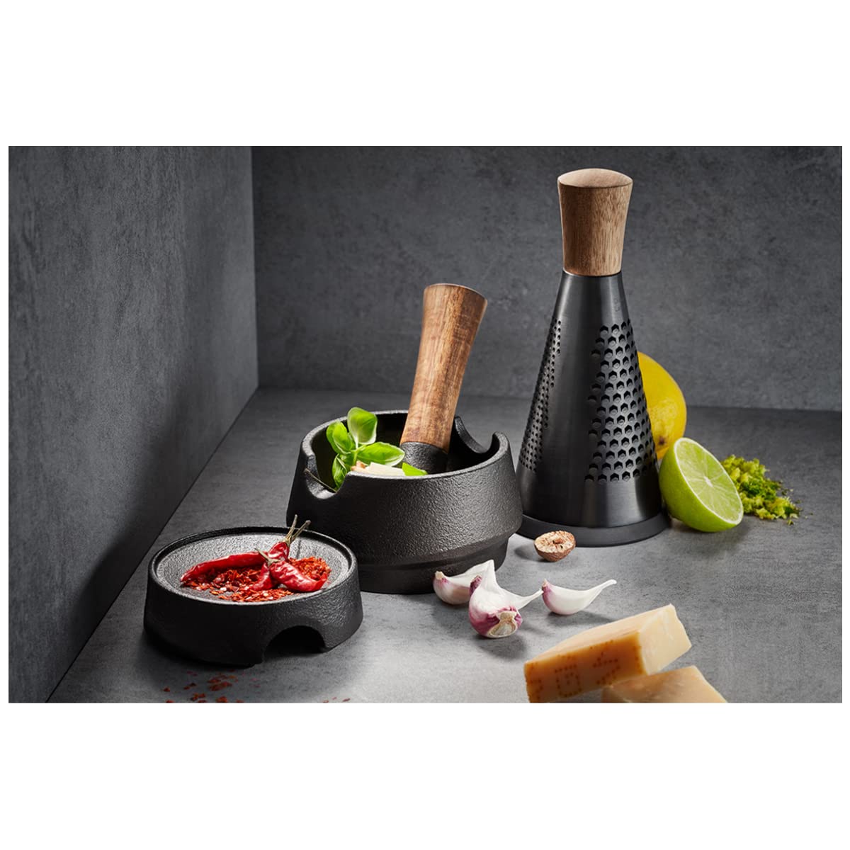 X-PLOSION 3-in-1 Spice and Herb Kit by GEFU – One Size, Cast Iron, Black, Model 34651