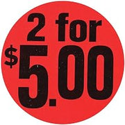 Price Labels 2 for $5.00 Labels Red Black Imprint - 1 1/2 Dia 1000 Per Roll