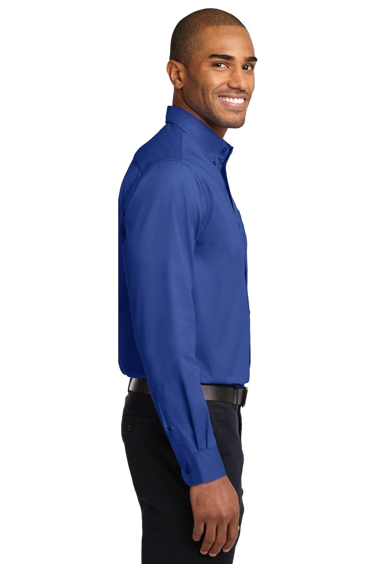 Men's Tall Long Sleeve Easy Care Button-Down Shirt by Port Authority – Steel, Royal/ Classic Navy, Model SNM-342052