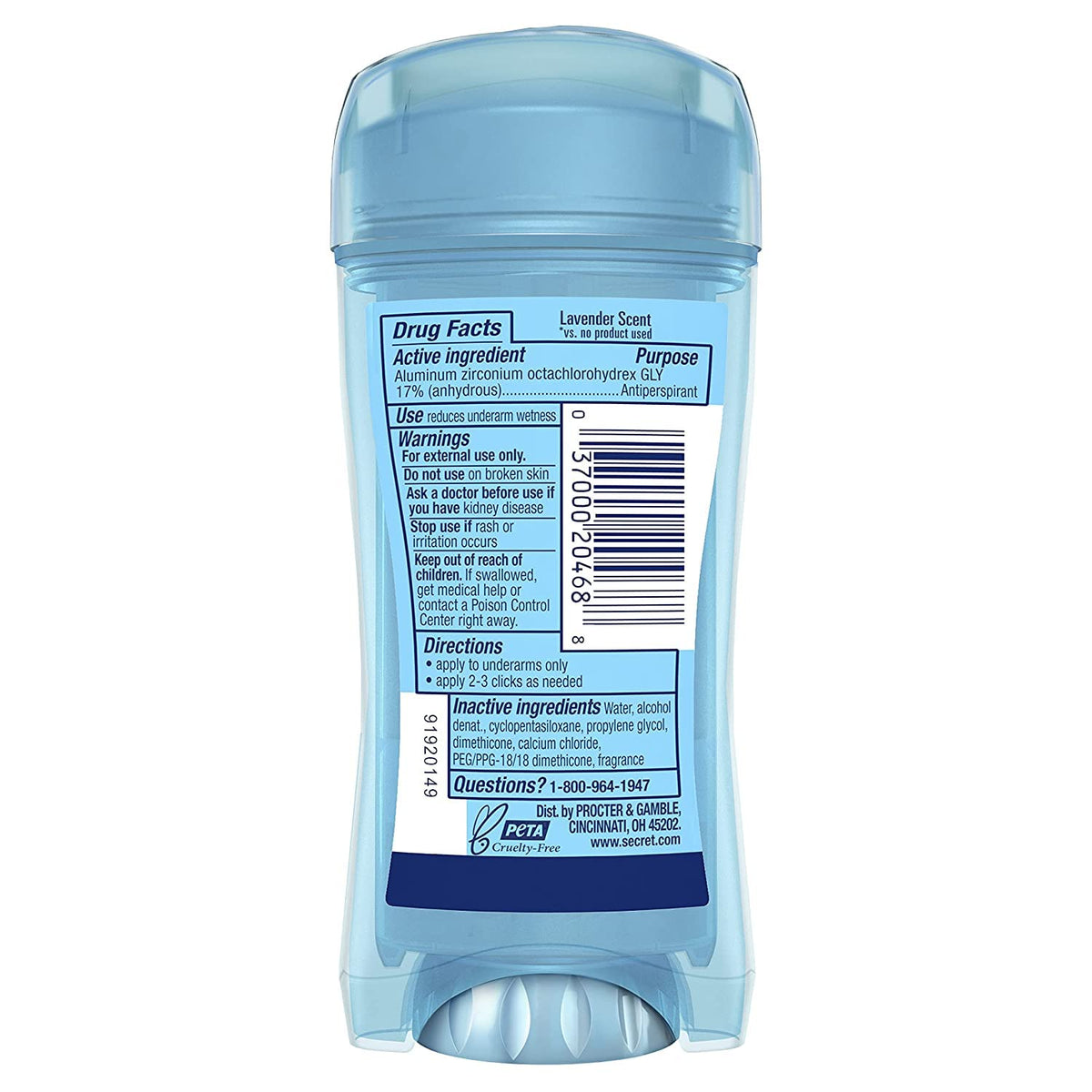 Secret Lavender Scent / 2.6 Ounce (Pack of 6) / Clear Gel- 2.6oz (Pack of 6) Antiperspirant Deodorant