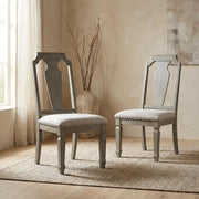 Linen-Upholstered Side Chair with Rubber Wood Legs by Furnifact – Wood, Beige Linen &Amp; Weathered Oak Finish, Pack of 2