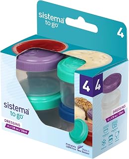Coleção Sistema To Go 50 g. Recipientes para molho de salada, rosa/verde/azul/roxo, pacote com 4 | sem BPA, reutilizável