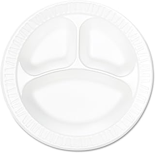 Dart 10CPWCR 10.25 in White Unlaminated Foam 3 Comp Plate (Case of 500)