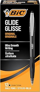 BIC Glide Black Retractable Ballpoint Pens, Medium Point, 12-Count Pack