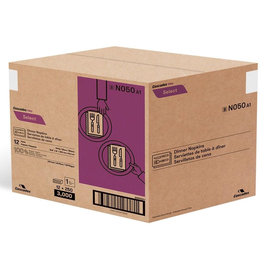 Cascades PRO Select Dinner Napkins by Cascades Tissue Group – 15.5 x 16 inches, Paper, White, Pack of 3000, Model N050