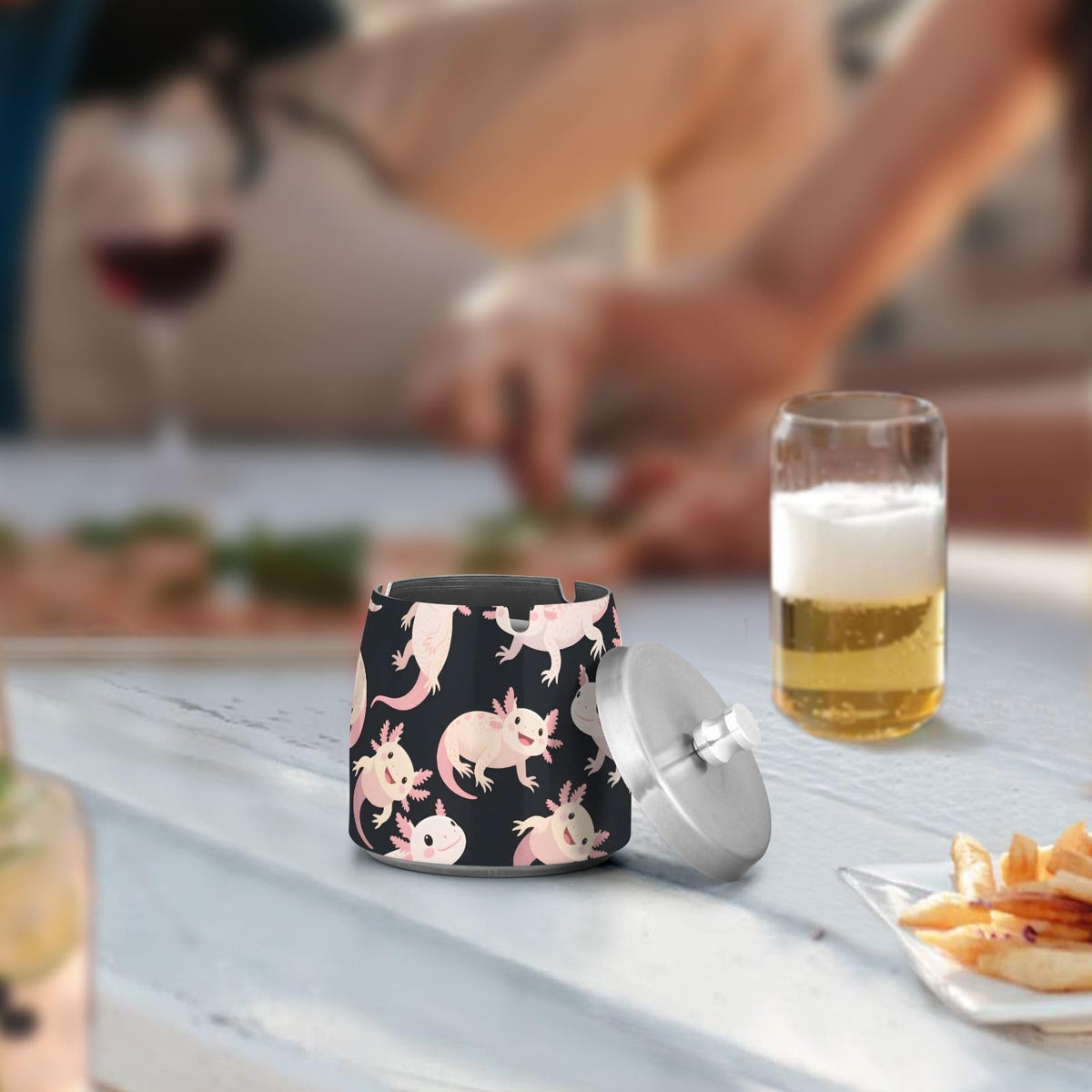 Axolotl Pattern Splash Ashtray with Lid by ALAZA – Stainless Steel, C2999, Model g541061958p1082c1149s2657