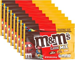 Classic Mix Chocolate Peanut Butter & Peanut Sharing Size, 8.3Oz, 8Pk | Chocolate candy variety pack: Peanut M&M'S, Peanut Butter M&M'S, Milk Chocolate M&M'S in bulk for parties, baking, desserts