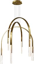 CWI Lighting Curva Integrated LED 38in Brass Chandelier with Handcrafted Glass for Living Room, Kitchen, Bedroom