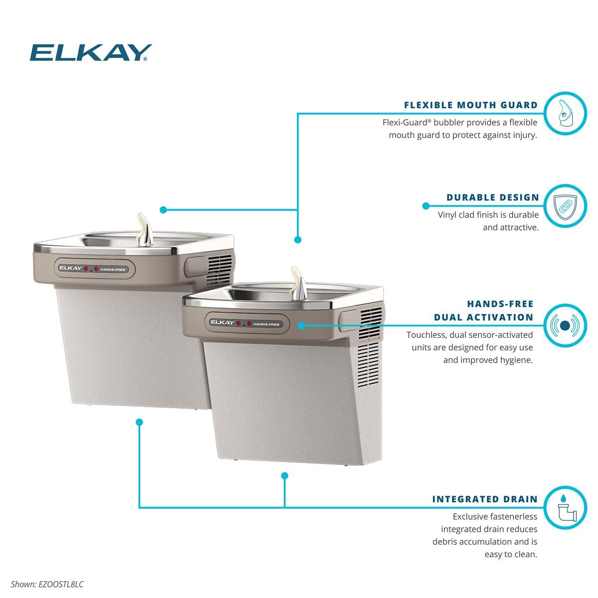 Versatile Cooler Wall Mount Bi-Level by Elkay – Sensor-Activated, Stainless Steel, Light Gray Granite, Model EZOOSTL8LC