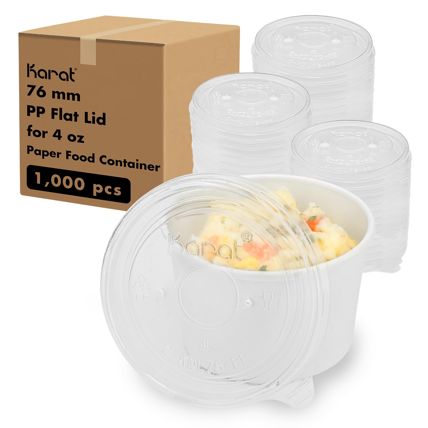 Karat C-KDL76-PP 4 oz PP Food Container Flat Lids (Case of 1000)