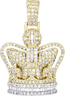 10.8Ct Round & Baguette Cut White Diamond 14K Yellow Gold Over Sterling Silver King Crown Pendant 1.50" Charm