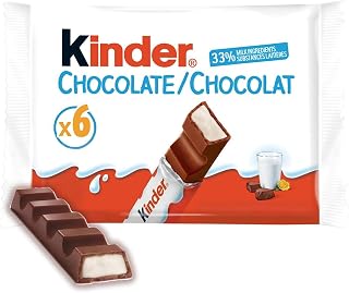 Kinder Chocolate Single Bars, 6-Pack. Individually Wrapped Milk Chocolate Bars (126g)
