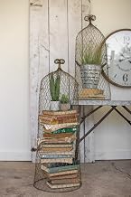 KALALOU Set of Old Gold Wire Cloche Topiaries,