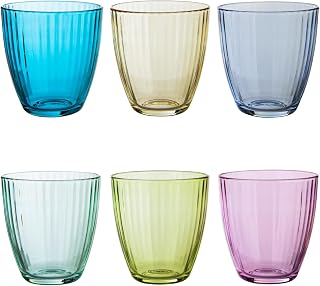 Pasabahce Set of 6 Coloured Water Glasses 285ml Multicoloured Glasses