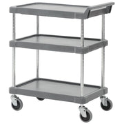 Charcoal Grey Plastic 3-Shelf Cart - 29 1/4"L x 17"W x 35 1/4"H by HUBERT – Plastic, Gray, Model HUB16UC3-12