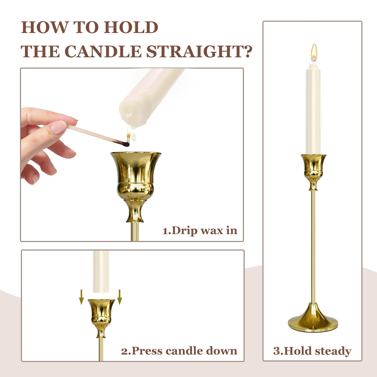 SHOWIN Candlestick Holders, Aluminum Taper, Silver Set of 12