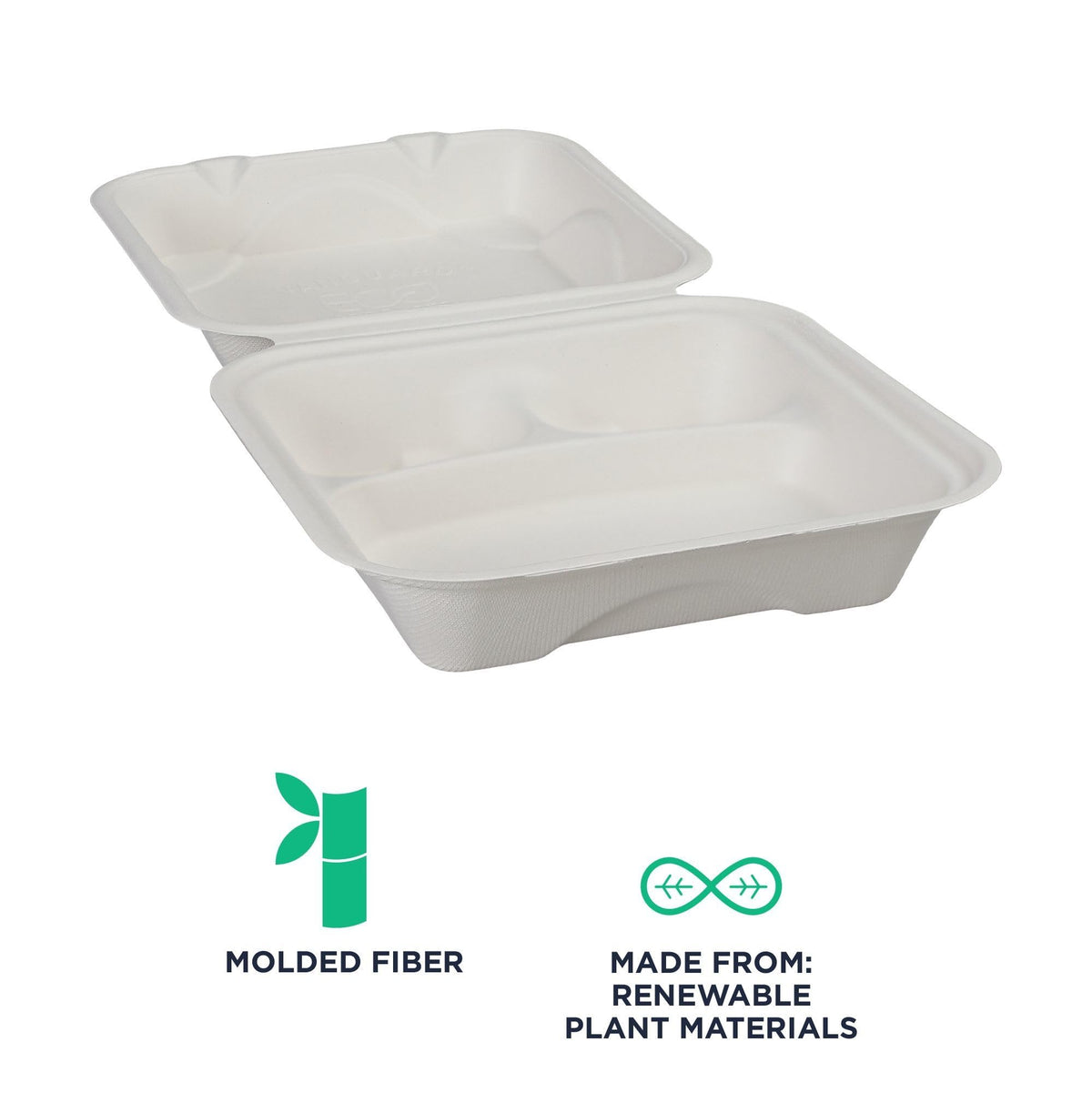ECO PRODUCTS 8" 3 Compartment / White / Classic Clamshell Take Out Containers