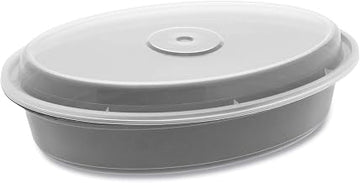 Pactive OC32B Versatainer Containers, Oval, 9.1 X 6.7 X 1.9, Black/clear, 150/carton