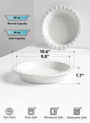 Le Tauci Ceramic Pie Dish, 9 Inch 36 Ounce, Set of 2, White