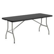 6 ft Plastic Bi-Fold Folding Table by Flash Furniture – 30"W x 72"L, Plastic, Metal, Plastic: Polyethylene, Black, Model RB-3072FH-BK-GG