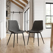 Faux Leather Upholstered Dining Chairs with Powder-Coated Metal Legs Set of by Furnifact – Metal, Charcoal Gray Fabric, Pack of 2