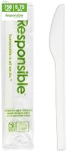 Responsible Products 6.75" Knives Individual Wrap, Certified Compostable Utensil Cutlery Kits, Tree-Free, Made Without PFAS, White (750 Count)