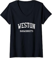 Womens Weston MA J05 Vintage Athletic Sports Design V-Neck T-Shirt