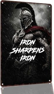 Spartan Warrior Iron Sharpens Iron Aluminum Decorative Sign, 8 x 12 Inch