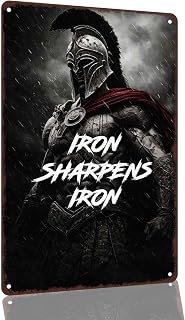 Spartan Warrior Iron Sharpens Iron Aluminum Decorative Sign, 8 x 12 Inch