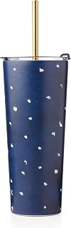 Lenox 895728 Blue Bay Dot Pattern Stainless Steel Tumbler With Straw