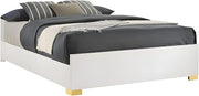 Furnifact Wood Full Size LED Panel Bed with Headboard, Metal Gold-Leg Bed Frame Full Size for Bedroom Furniture, White